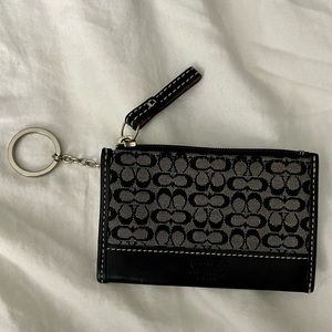 Coach black signature c print card holder keychain